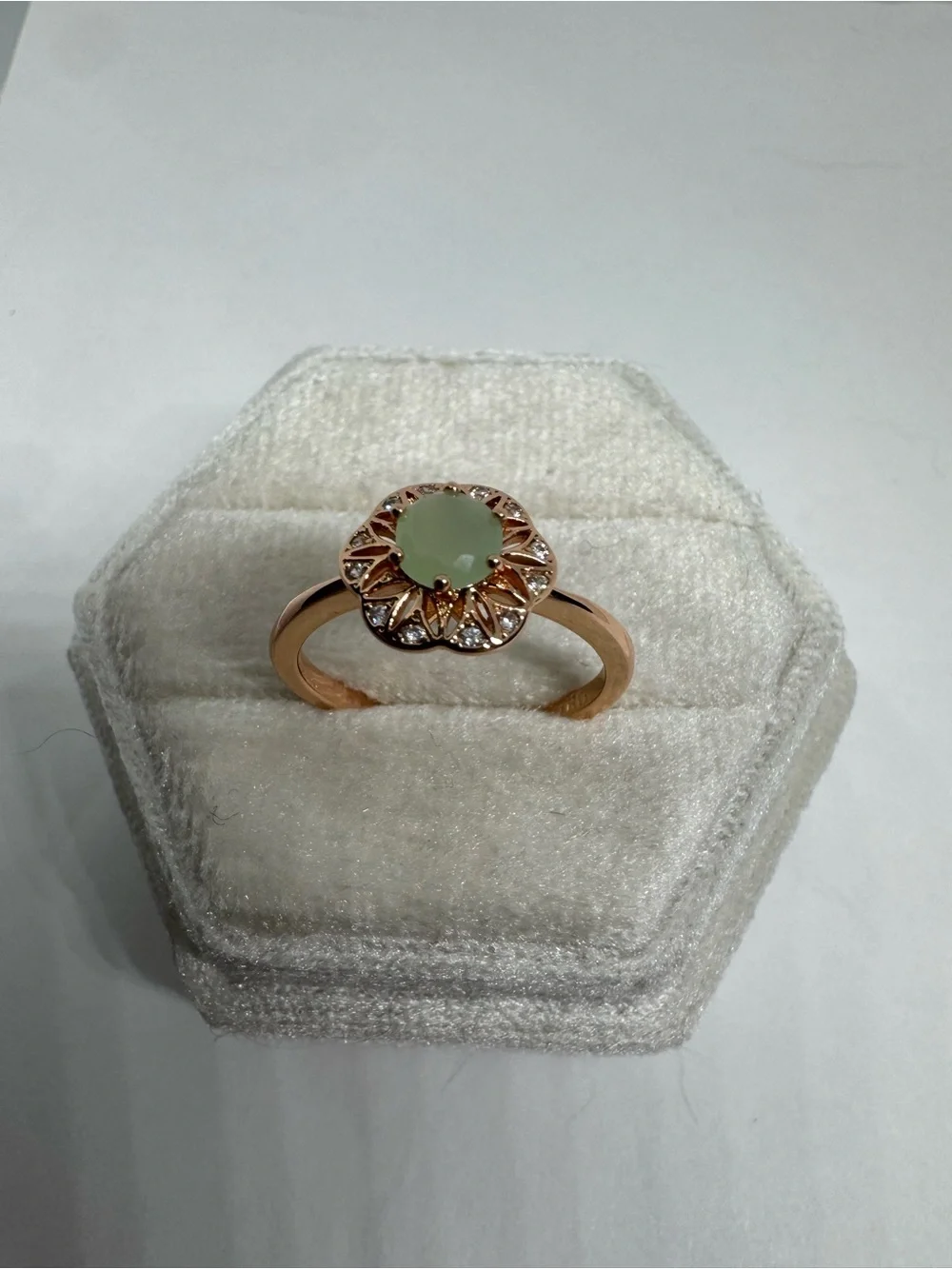 Vintage 14K 585 Rolled Gold Lab Created Mint Quartz Ring Size 8